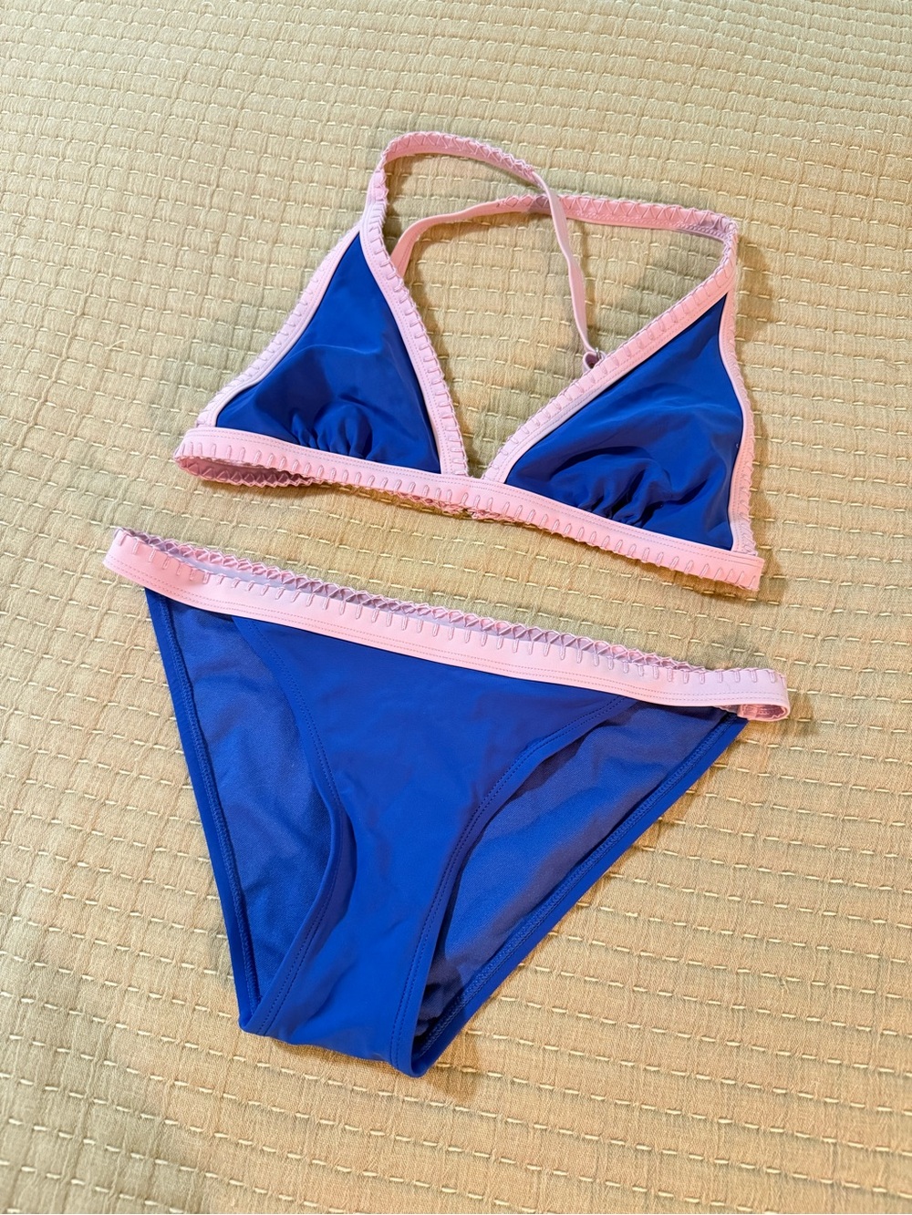Blue and Lavender Trim Triangle Bikini Set